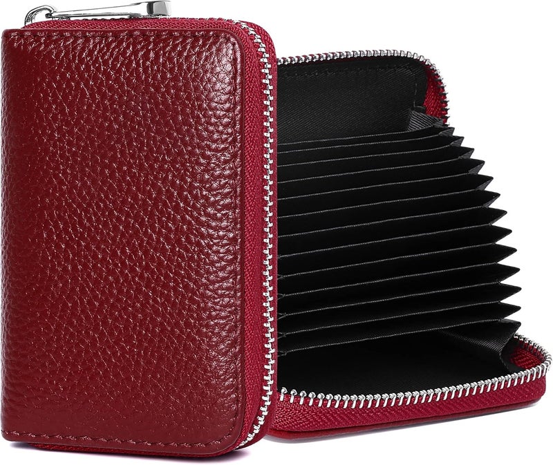 FEITH&FELLY Genuine Leather Credit Card Holder RFID Small Zipper Card Case Wallet for Women & Men - Image 1